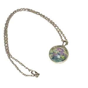 UNBRANDED Beautiful LOTUS Flowers With DRAGONFLY Glass Dome ART PENDANT
